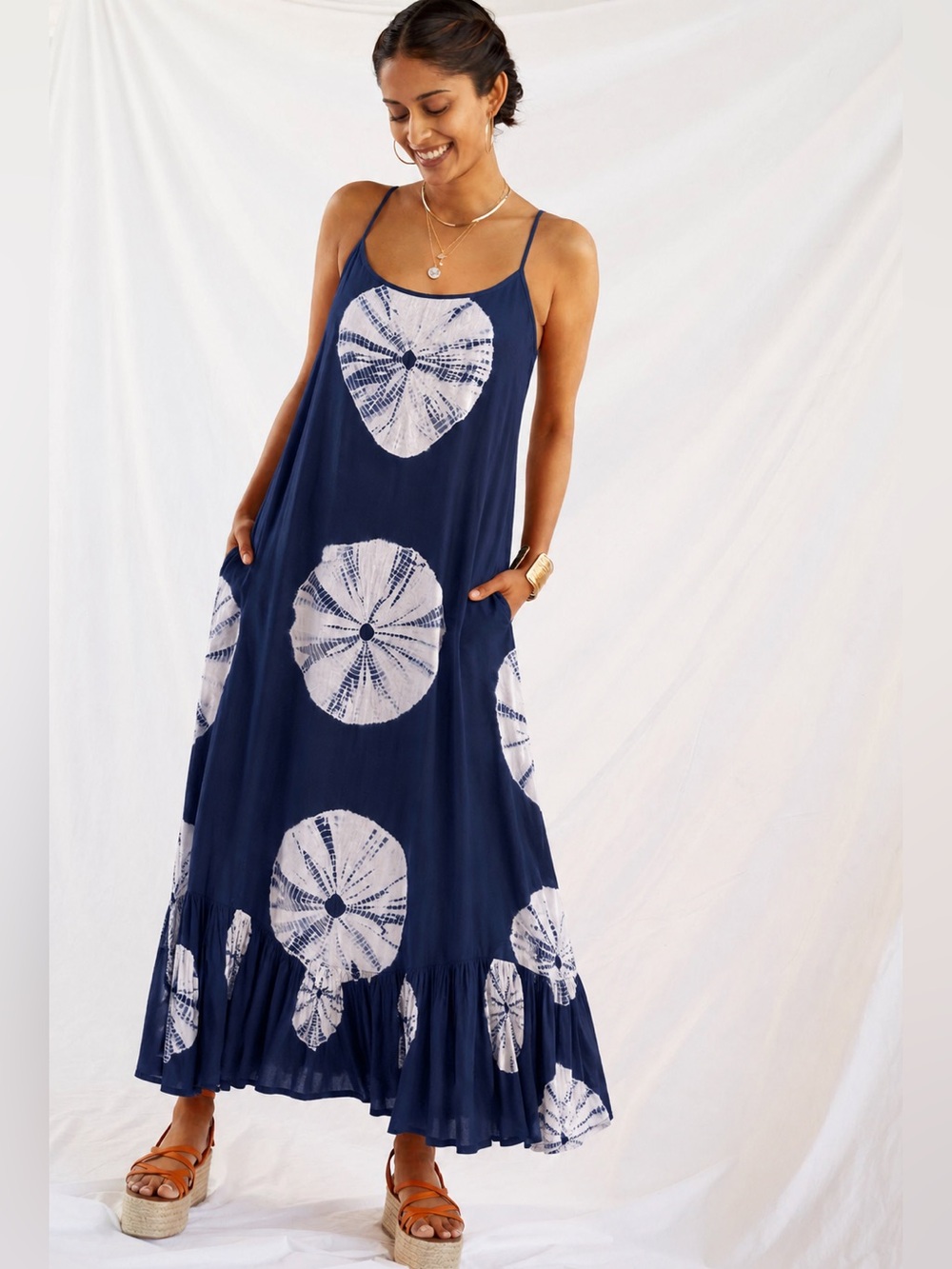Anthropologie NorBlack NorWhite Navy Tie Dye Maxi Dress NWT Size S